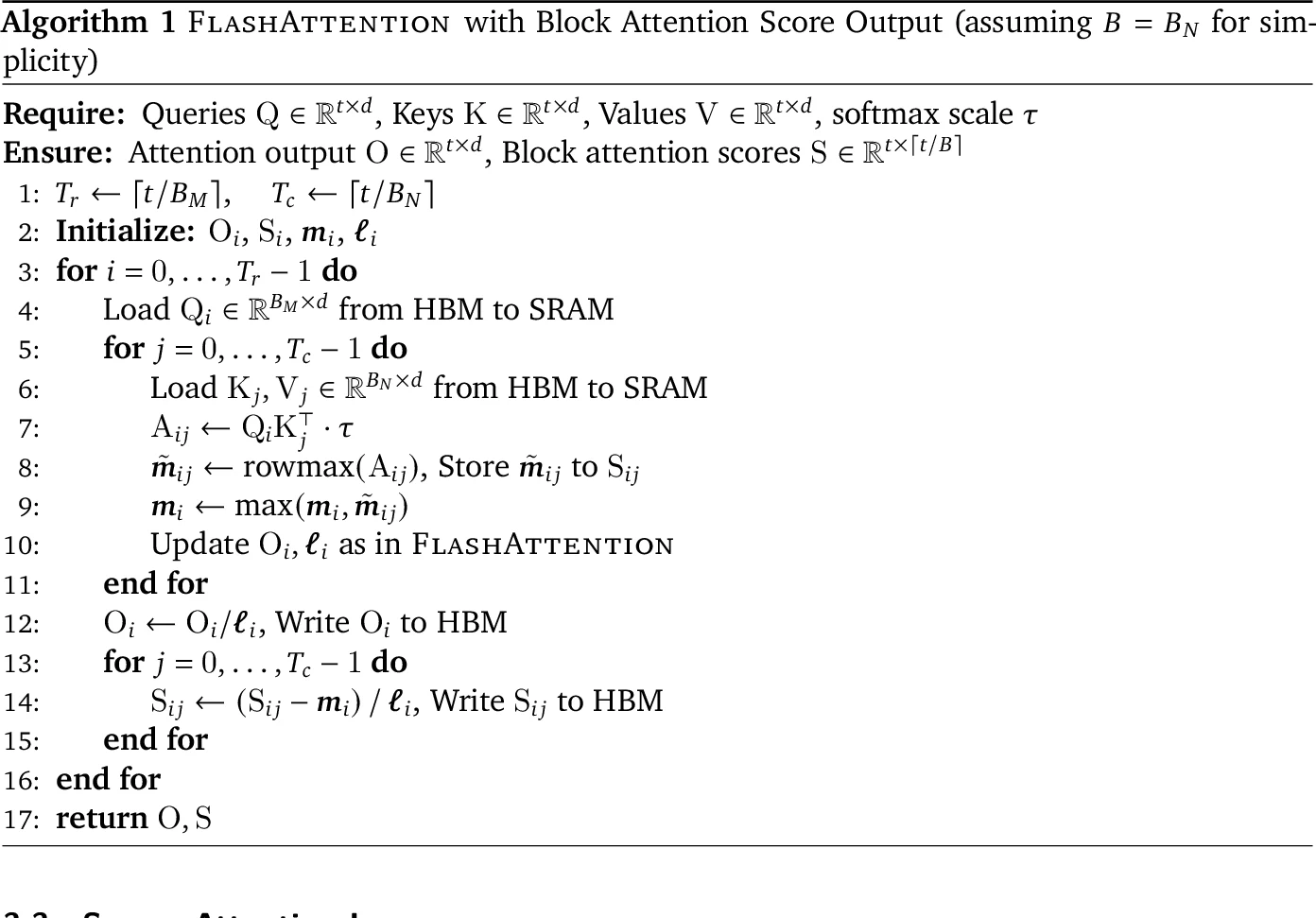 HySparse 在 FlashAttention 中输出块级分数的算法
