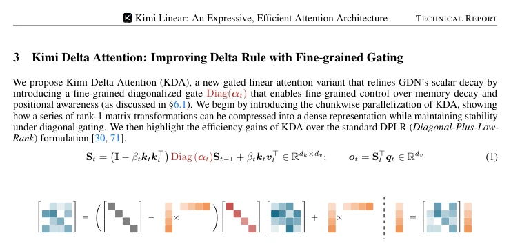 KDA 的对角门控、Delta 修正与外积写入